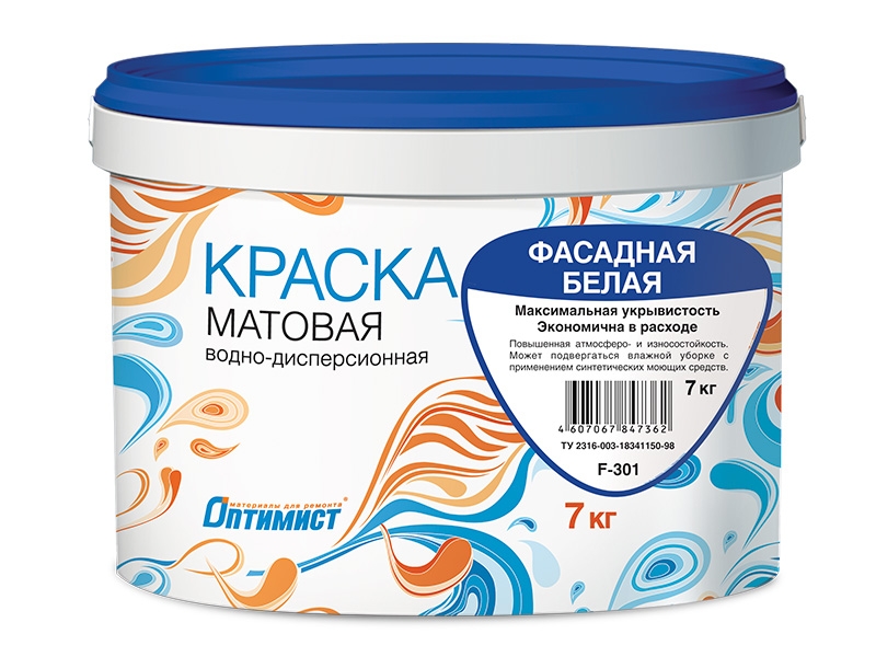Краска водоэмульсионная Оптимист фасадная F301 14кг Краска водоэмульсионная Оптимист фасадная F301 14кг