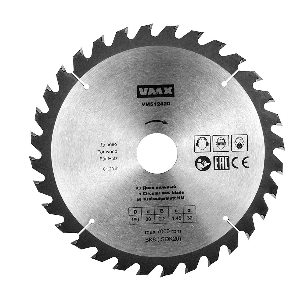 Диск пильный VMX ф190х30 z32 дерево VMX VM512420 Диск пильный VMX ф190х30 z32 дерево VMX VM512420