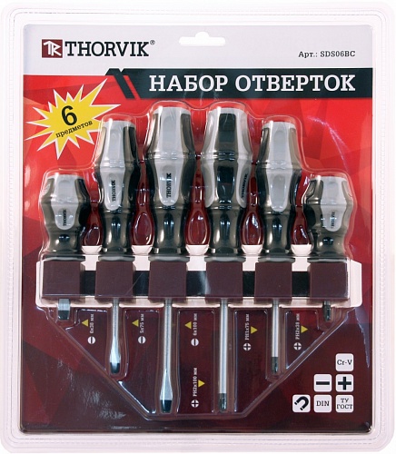 фото Набор стержневых отверток на держателе Thorvik SDS06BC 6 предметов 52290