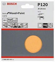 Шлифкруг ф125 на липкой основе для дерева металла k120 (10шт) BOSCH 2 608 605 441 Шлифкруг ф125 на липкой основе для дерева металла k120 (10шт) BOSCH 2 608 605 441